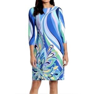 London Times 3/4 Sleeve Printed Sheath Dress M
